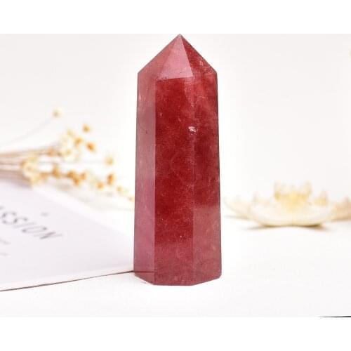 Natural red crystal Point Strawberry Quartz Healing Energy stone for Home Decor Reiki Polished Crafts Stone Carved 1PC