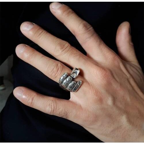 New Punk Muscle Hand Rings for Women Vintage Ancient Silver Color Adjustable Open Rings Gothic Couple Ring Jewelry Gift