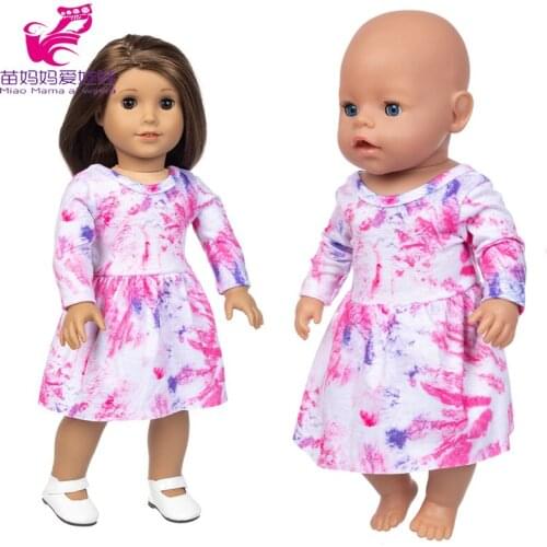 Baby Doll Clothes 43cm Tie Dye Dress 18 Inch Girl Doll Outfits Pink Rainbow Dress Baby Girl Gift Toys Clothes