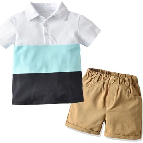 Baby Boys Clothes Summer Two Piece Outfits Fashion Color Matching Knitted Short Sleeve T-shirt Shorts Set