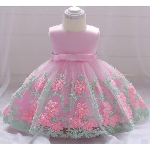 Toddler Birthday Party Ball Gown Dress Newborn Baby Girl Sweet Appliques Tulle Christening Princess Children Baptism 1 Years