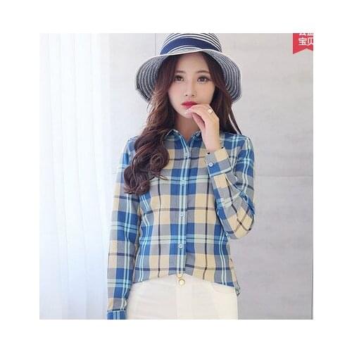 Plus-size S-XL 2018 Plaid spring and autumn style new fashion women tops full sleeve ladies shirts AU0060