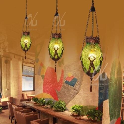 Turkish Bohemia moroccan Mediterranean stained glass pendant light restaurant bedroom retro hanging light lamp