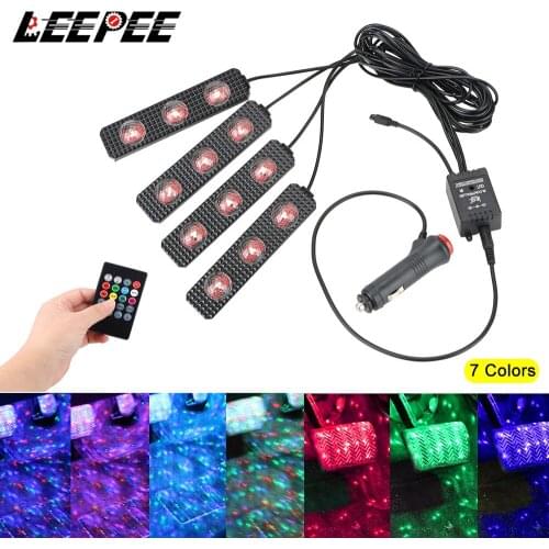 4Pcs/set Car Interior Foot Light Remote Control LED Strip Atmosphere Lamp USB Cigarette lighter RGB LED Bulb Music Voice Control