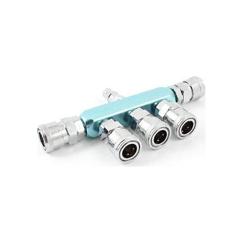 Air Hose 5 Way Pass Cinnecting Quick Coupler Socket Silver Tone Light Blue SM20 PM20