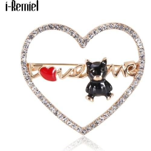 High-grade Love Me Crystal Heart Brooches Rhinestone Jewelry Shirt Dress Fixed Collar Pin Scarf Buckle Badge Women Accessories