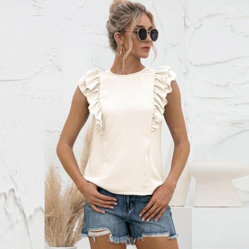 Elegant Solid Ruffle Women T-shirt Casual O-neck Sleeveless Backless Lace Up Tank Tops Summer Yellow Basic All-match Female Vest