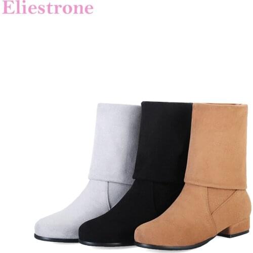 Sale Brand New Winter Comfortable Gray Yellow Women Casual Boots Round Toe Lady Shoes Med Heels AH51 Plus Big Size 12 33 43 52