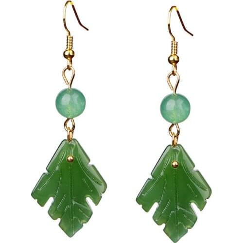 Geometric Glass Dangle Earrings Female Luxury Green Jade Round Stone Drop Earrings For Women Vintage Fashion Boho Ethnic Jewelry
