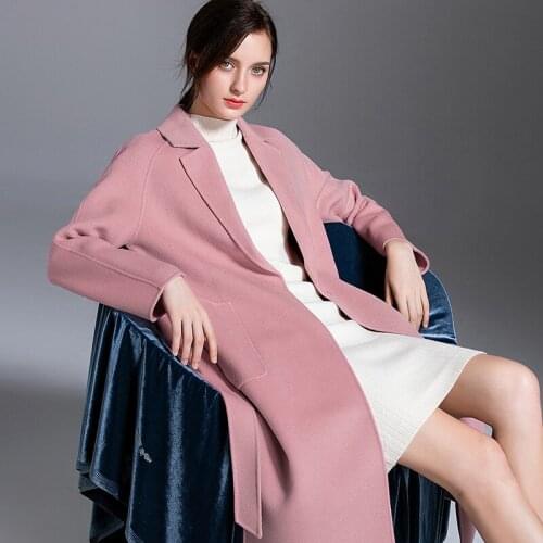 Women s winter coat pink Double sided wool cashmere outwear 2019 autumn plus size ladies fashion overcoats long free ship