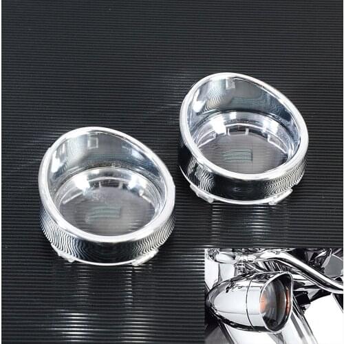 1Pair Chrome Visor-Style Turn Signal Bezels w/Clear Bullet Lens for Harley DYNA Sportster 883XL 1200XL Road King