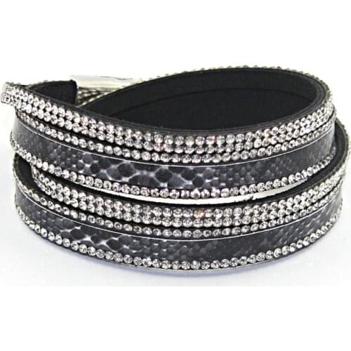 1 pc/lot Free Shippin Hot 2 Row Vintage Faux Leather Flannelette Bracelet&bangle Snake Skin Magnet Clasp Bracelet For Women