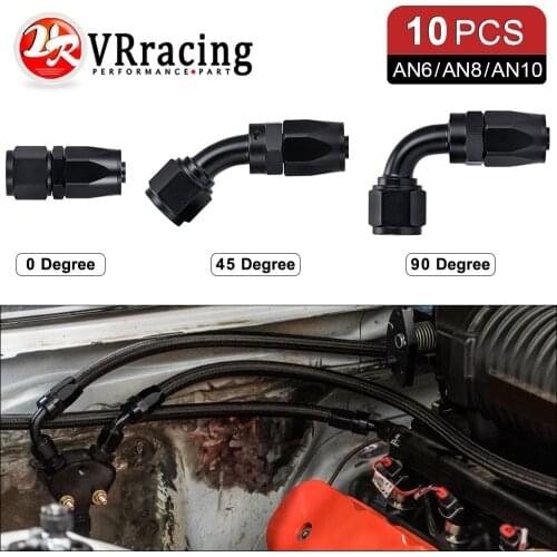 10 Pieces Black AN6 8 10 Straight 45 90 Degree Oil Fuel Swivel Hose End Fitting Oil Hose End Adaptor Kit