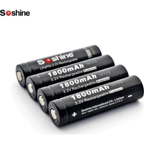 4pcs Soshine 3.2V Rechargeable 18650 LifePO4 Battery Cell 1800mAH Protected Positive nipple for Led Torch Headlamp Bicycle Light