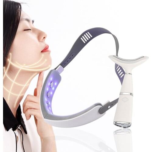 LED Photon Therapy Neck and Face Lifting Massager Vibration Skin Tighten Reduce Double Chin Anti-Wrinkle Remove Device