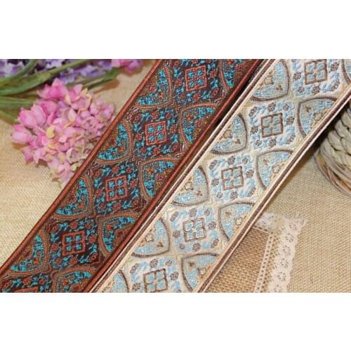 5yards/lot wide 6cm Woven Jacquard Ribbon classical totem Geometric quadrangle design curtain and clothing accessory LS-1249