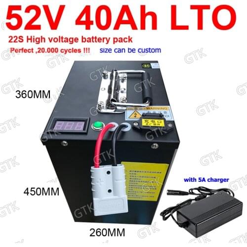 GTK 51V 52V 40AH LTO battery Lithium titanate battery pack BMS 22S 52.8v for 48V 51V scooter golf cart scooter bike + 5A charge