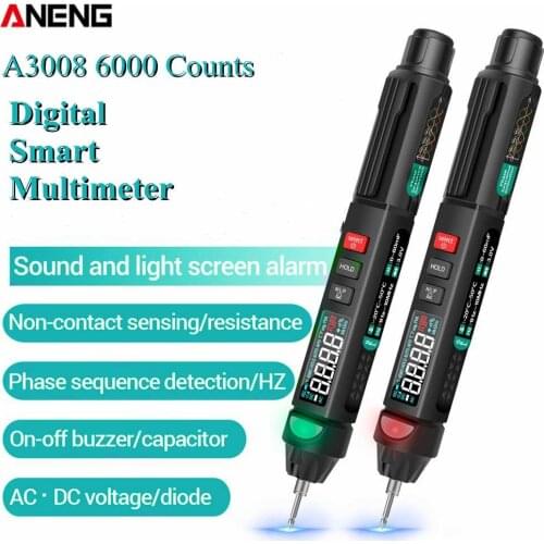 ANENG A3008 Digital Smart Multimeter Auto Sensor Pen Tester 6000 Counts Non-contact Current Voltage Mini Meter No Battery