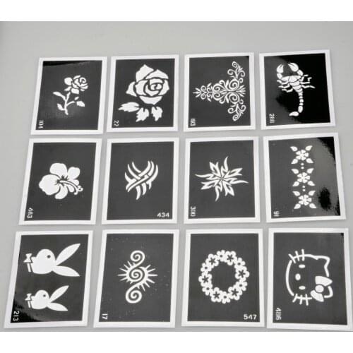 Free shipping mixed Glitter Tattoo Stencil design for Body art Painting Airbrush Tattoo Stencils For Woman Kids Tattoo Stickers