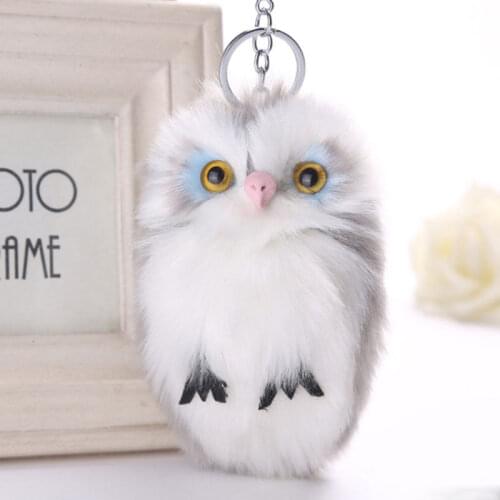 Cute Fluffy Owl Pendant Keychain For Men Car Keyring Key Holder Women Bag Pendant Jewelry Soft Faux Fur Pompoms Key Chains