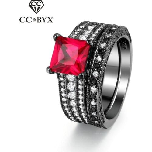 CC Jewelry Rings For Women Fashion Jewelry Charm Design Double Red Square Stone Black Gold Color Ring Accessories Bijoux CC1209