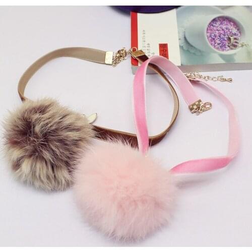 2019 Fashion Big Real Rabbit Fur Pom Pom Choker Sexy Women Velvet Choker Necklace Funky Torque collares mujer collier ras du cou