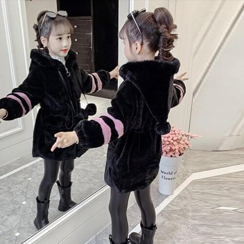 Kids Coat For Girl Autumn Winter 2020 Fashion Teen Girls Faux Mink Cashmere Coat Children Fake Fur Overcoat New Warm Jacket
