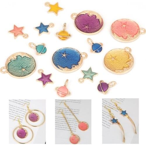 Fashion DIY Jewelry Making Necklace Earring Findings Accessories 5pcs/10pcs Drip Oil Universe Planet Enamel Charm Pendant