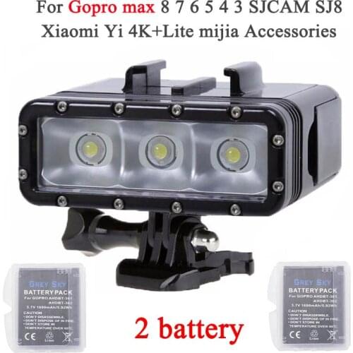 Go Pro max Diving flashLight lamp LED Flash Video Light For GoPro Hero 8 7 5 4/3+,SJCAM SJ4000 Xiaomi Yi 4k 2 camera accessories
