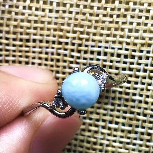 6mm Genuine Natural Blue Larimar Ring Jewelry For Woman Lady Man Silver Beads Gemstone Engagement Adjustable Size Ring AAAAA