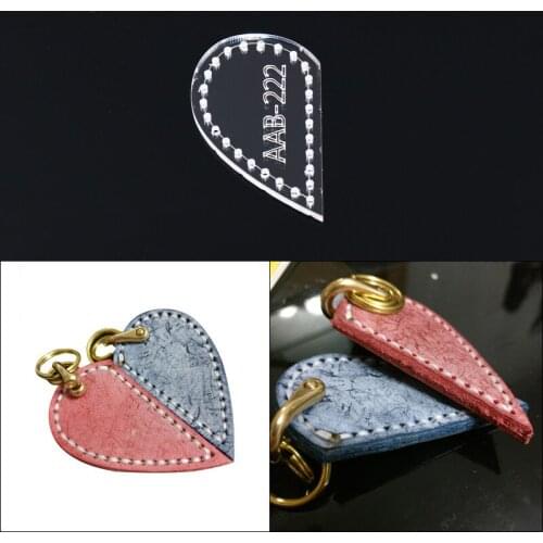 Leather Handmade Craft Key Ring Parts heart-shaped Sewing Pattern Acrylic Stencil Template Sewing Accessories with Holes 5x3cm