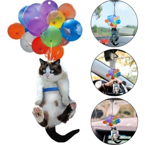 Creative Cute Cat Car Hanging Ornament With Colorful Balloon For Automotive Interior Home Decoration Car Styling Accessories