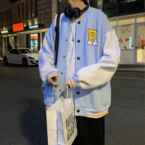 Men Japanese Baseball Jacket Patchwork Big R Letter Varsity Jackets Harajuku Casual Loose Coat Collge Style Couple Streetwear