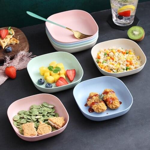 Square Salad Bowl Snacks Plate Candy Dish Dried Fruit Tray Bowl Unbreakable Reusable Household Wheat Straw Kitchen Tools