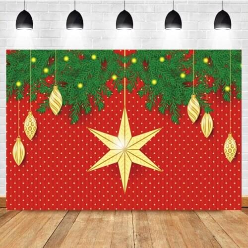Laeacco Golden Six-pointed Star Polka Dot Christmas Wreath Red Party Photo Background Photographic Backdrop For Photo Studio