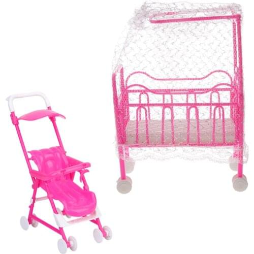 Mini Nursery Crib Carriage Model Kid Pretend Play Toy for Doll