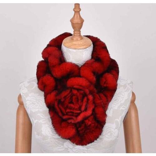 Elegant lady fashion winter real rex rabbit fur scarf warm soft 100% natural rabbit fur flowers Scarves muffler