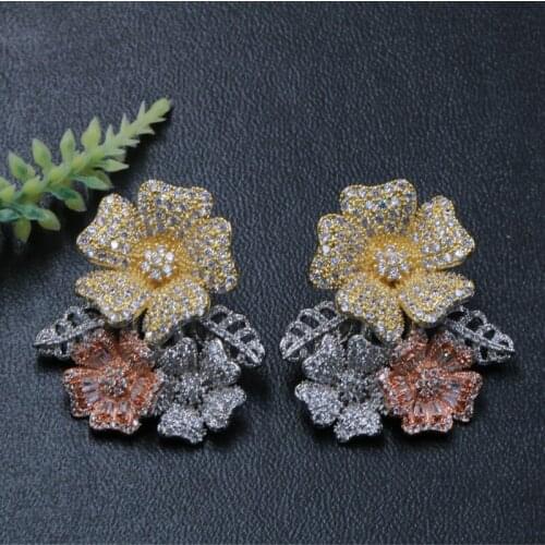 Lanyika Fashion Jewelry Graceful Crowd Flowers Earrings Stud Micro Inlay Party Wedding Engagement Popualr Earring Best Gift