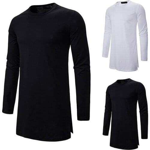 Mens Long T-Shirt Long Sleeve O-Neck Solid Color Pullover T-Shirt Casual Loose Round Neck Tops