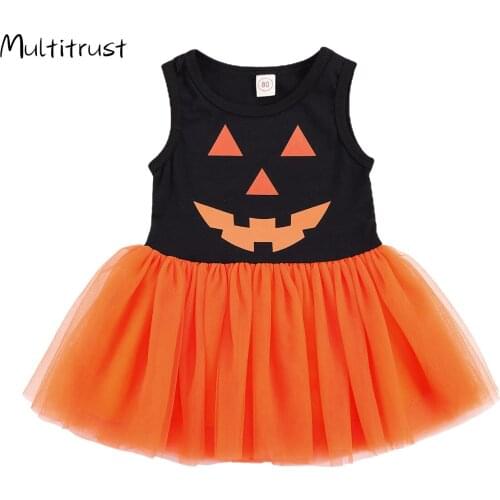Halloween Baby Girl Clothing for Kids Romper Cotton Sleeveless Toddler Pumpkin Jumpsuit Tutu Dress Costumes 2020 Vestidos