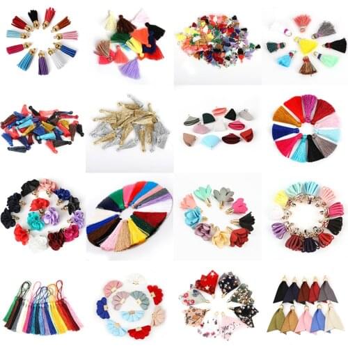10~50pcs Mixed Cotton Silk Polyester Flower Tassel Charm Pendant hand made for Drop Earring Jewelry Findings DIY Craft Making