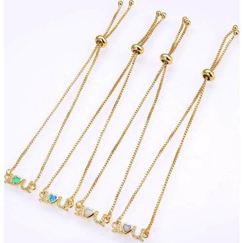 Simple and fashionable LOVE Opal 17*6 mm copper inlaid zircon push pull bracelet for ladies party occasion