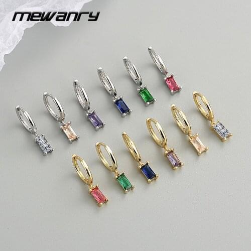 MEWANRY Prevent Allergy 925 Sterling Silver Stud Earrings for Women New Trendy Sparkling Colorful Zircon Bride Jewelry Wholesale