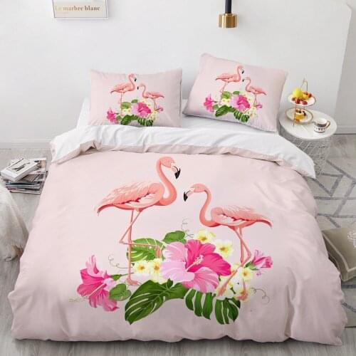 Simple Bedding Sets 3D Duvet Quilt Cover Set Comforter Bed Linen Pillowcase King Queen Full Double Flamingo 260x220cm Size