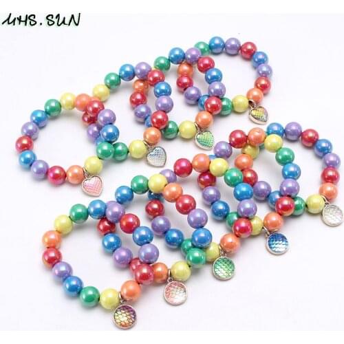 MHS.SUN Rainbow Color Beads Bracelets Bangles Charming Pendant Child Girls Bead Bracelet For Baby Kids Party Jewelry Gift 1Pcs