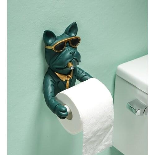 Resin Sunglasses Dog Figurin Roll Toilet Tissue Holder Wall Mounted Tissue Holder Paper Tissue Box Holder Bathroom Decor Tissue