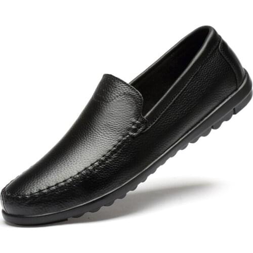 Mens Men Shoes Genuine Leather Casual Shoes Luxury Brand Mens Loafers Flats Breathable Slip on Black Driving Shoes Size 36-47