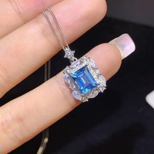 Vintage Silver Gemstone Pendant for Party 6mm*8mm Emerald Cut Natural Topaz Necklace Pendant 925 Silver Topaz Jewelry
