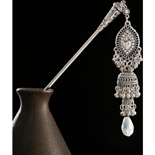 Hairpins With Rhinestones Water Drop Bells Hair Tiara Accessories For Women Hairpin Jewelry Indian Headdress Beads Fashion Gifts