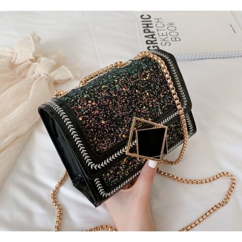 2020 New Womens Bling Bling PU Leather Shoulder Bags Lady Crossbody Bag Chain Handbags Girl Fashion Sling Mini Flag Bag Package